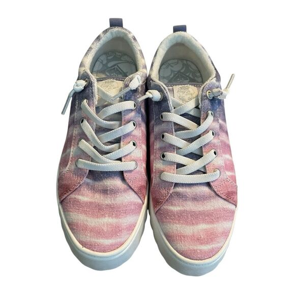 Roxy Sheilahh Slip-On Platform Sneaker Shoe Pink Blue White Tie Dye Stripe 8 - Picture 2 of 11
